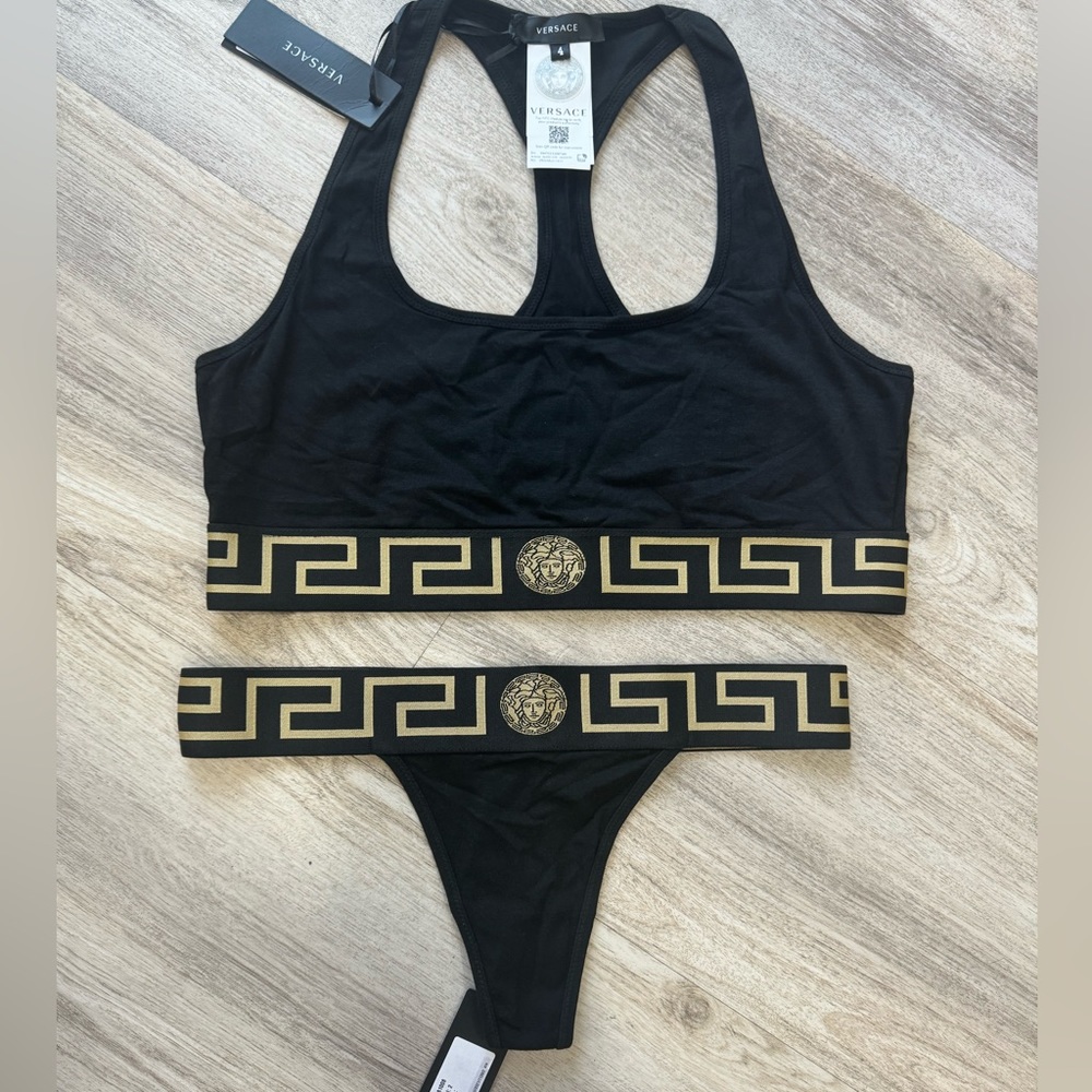VERSACE BLACK MEDUSA BRA AND THONG SET